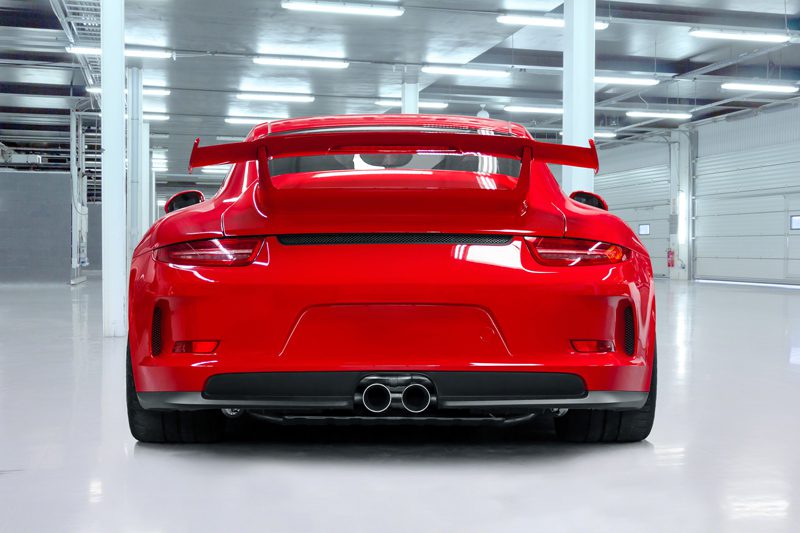 Porsche 991.1 GT3 - Doppelendrohr für GT3, farbig eloxierte Alu-Endrohre rot, schwarz oder silber* und Aluminium Außenhülse in wicrom black, für OEM Endschalldämpfer