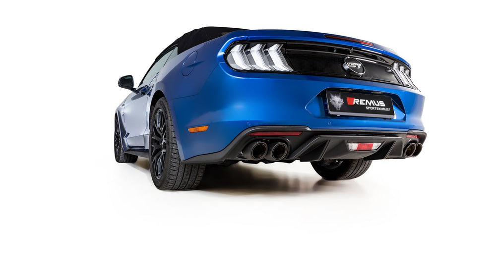 Cat-Back Anlage für FORD Mustang VI, Facelift S550 - RACING Cat-Back Vorschalldämpfer Ersatzrohr / OPT GT Endrohr-Set (4-teilig), schwarz lackiert (1-209017-1000-9)
