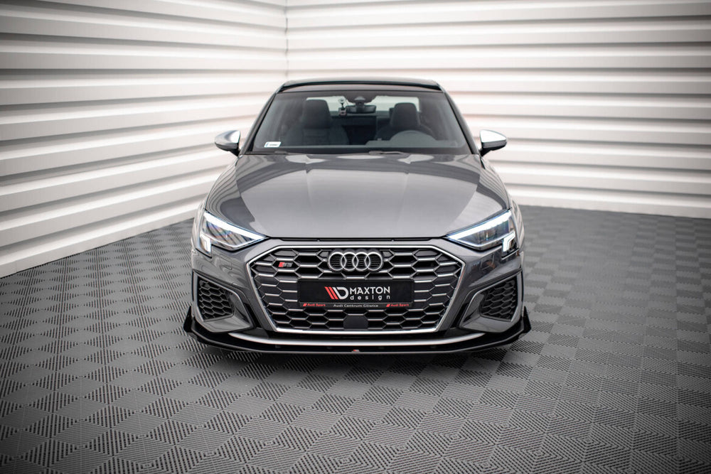 Maxton Parts - Frontlippe passend für Audi S3 / A3 S-Line 8Y schwarz matt + Hochglanz Flaps