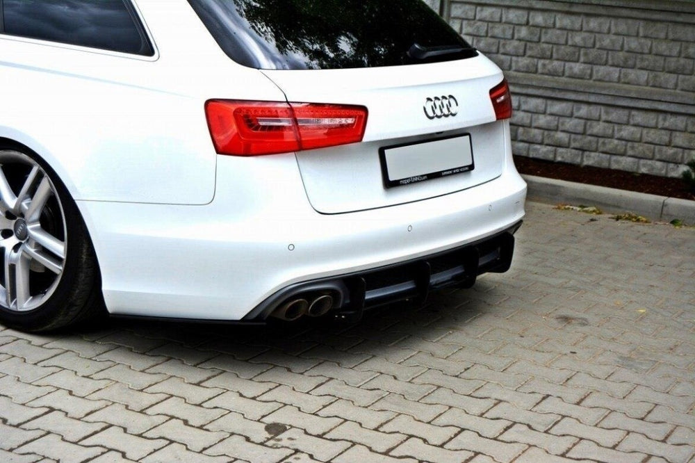 Maxton Parts - Heckansatz Diffusor Flaps passend für Audi A6 S-Line C7 (auspuffendrohr 1x2) schwarz matt