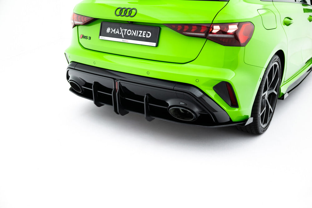 Maxton Parts - Heckansatz Diffusor + Flaps passend für Audi RS3 Sportback 8Y FL schwarz Hochglanz
