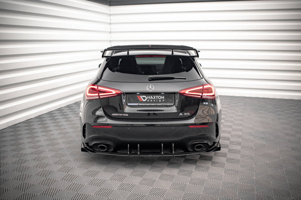 Maxton Parts - Heckansatz Diffusor + Flaps passend für Mercedes A35 AMG Hatchback Aero Pack W177 schwarz Hochglanz
