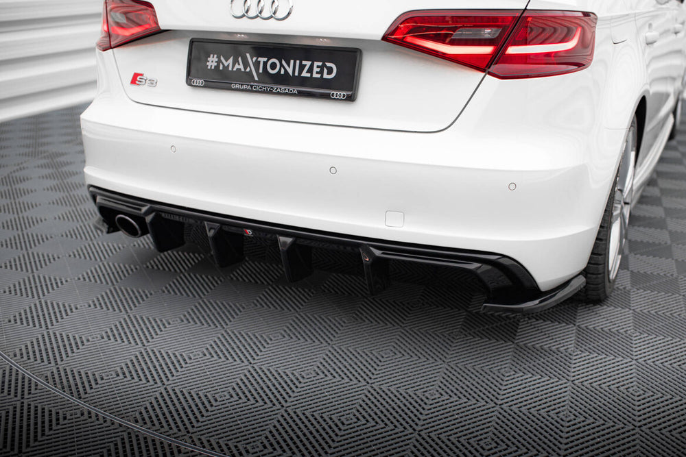 Maxton Parts - Heckansatz Diffusor passend für Audi A3 S-Line Sportback 8V (Einzelauspuff li.) schwarz Hochglanz