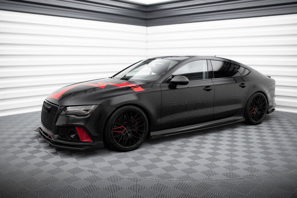 Maxton Parts - Seitenschweller Ansatz (Paar) + Flaps passend für Audi A7 RS7 Look C7 schwarz Hochglanz