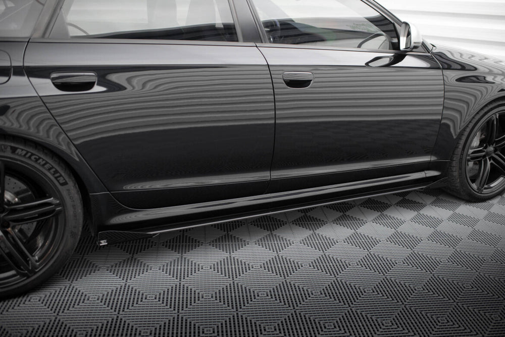 Maxton Parts - Seitenschweller Ansatz (Paar) + Flaps passend für Audi RS6 Avant C6 schwarz Hochglanz
