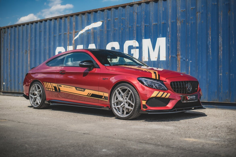 Maxton Parts - Seitenschweller Ansatz (Paar) + Flaps passend für Mercedes-AMG C43 / AMG-Line Coupe C205 schwarz Hochglanz