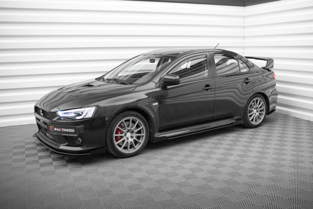 Maxton Parts - Seitenschweller Ansatz (Paar) + Flaps passend für Mitsubishi Lancer EVO X schwarz Hochglanz
