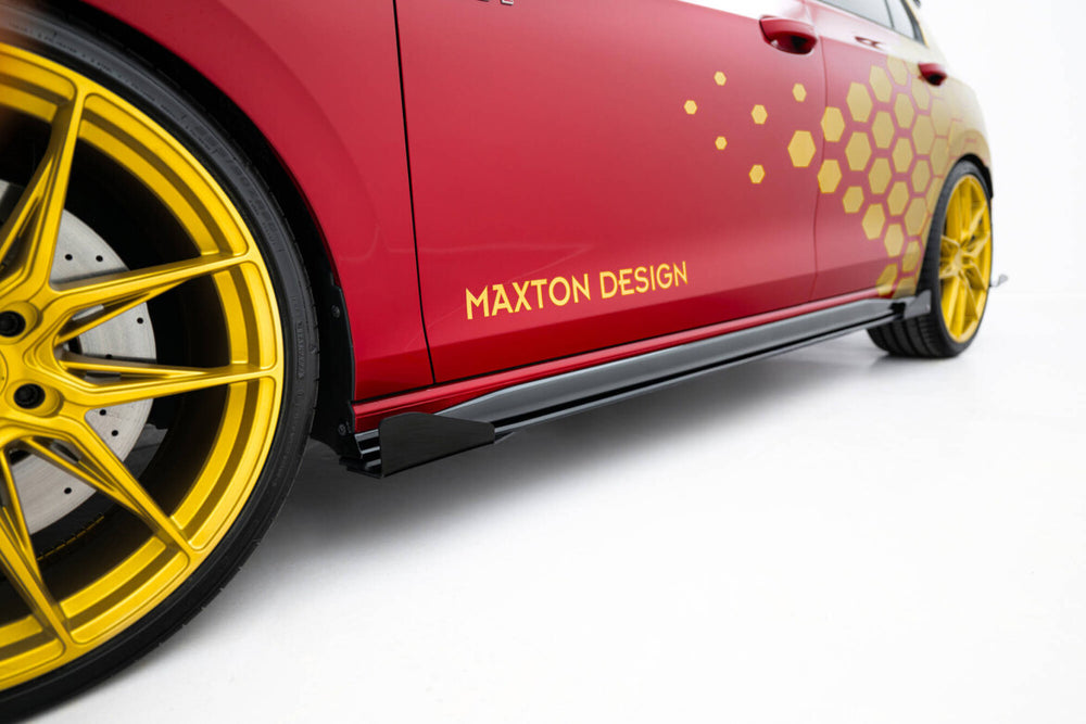 Maxton Parts - Seitenschweller Ansatz (Paar) + Flaps passend für VW Golf GTI Clubsport Mk8 FL schwarz Hochglanz