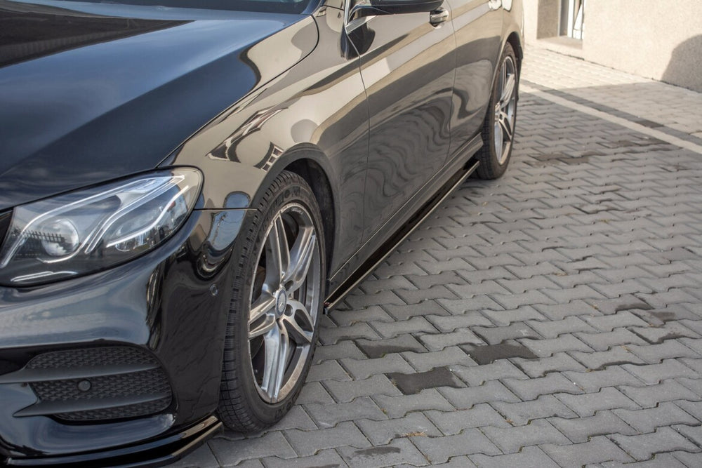 Maxton Parts - Seitenschweller Ansatz (Paar) passend für Mercedes E43 AMG / AMG-Line Limousine / Kombi W213 / S213 schwarz Hochglanz