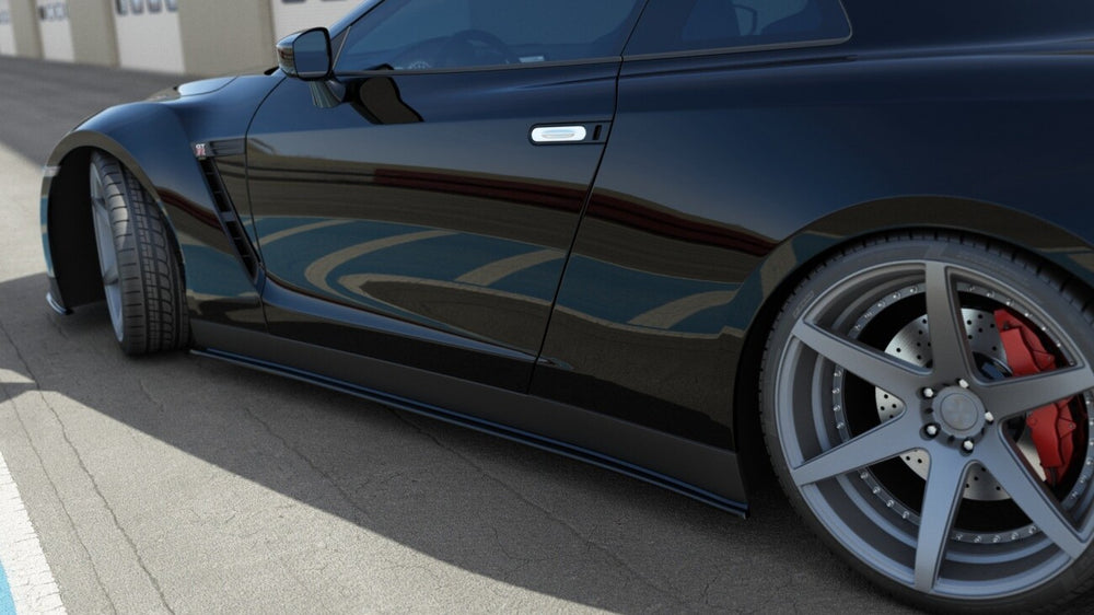 Maxton Parts - Seitenschweller Ansatz (Paar) passend für Nissan GT-R vor FL Coupe (R35-SERIES) schwarz Hochglanz