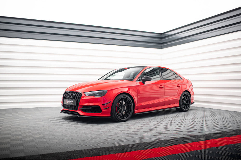 Maxton Parts - Seitenschweller Ansatz (Paar) V.1 passend für Audi S3 / A3 S-Line 8V / 8V FL Limousine schwarz Hochglanz