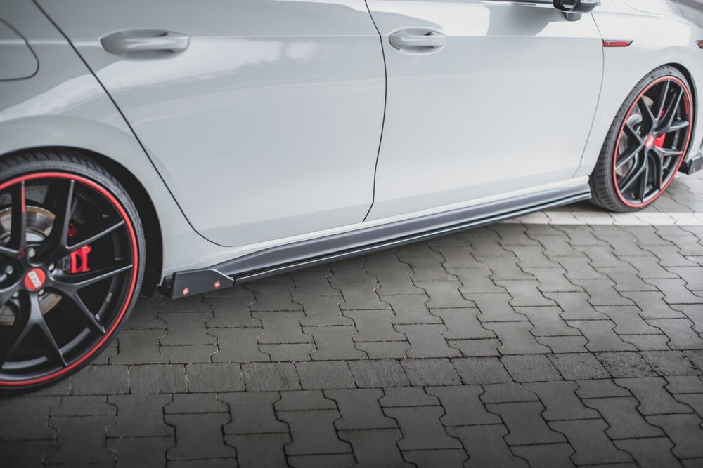 Maxton Parts - Seitenschweller Ansatz (Paar) V.2 + Flaps passend für VW Golf 8 GTI / GTI Clubsport schwarz MATT
