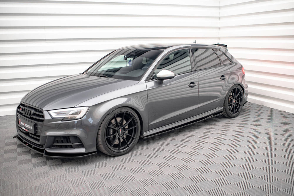 Maxton Parts - Seitenschweller Ansatz (Paar) V.2 passend für Audi S3 / A3 S-Line Sportback 8V / 8V FL schwarz Hochglanz