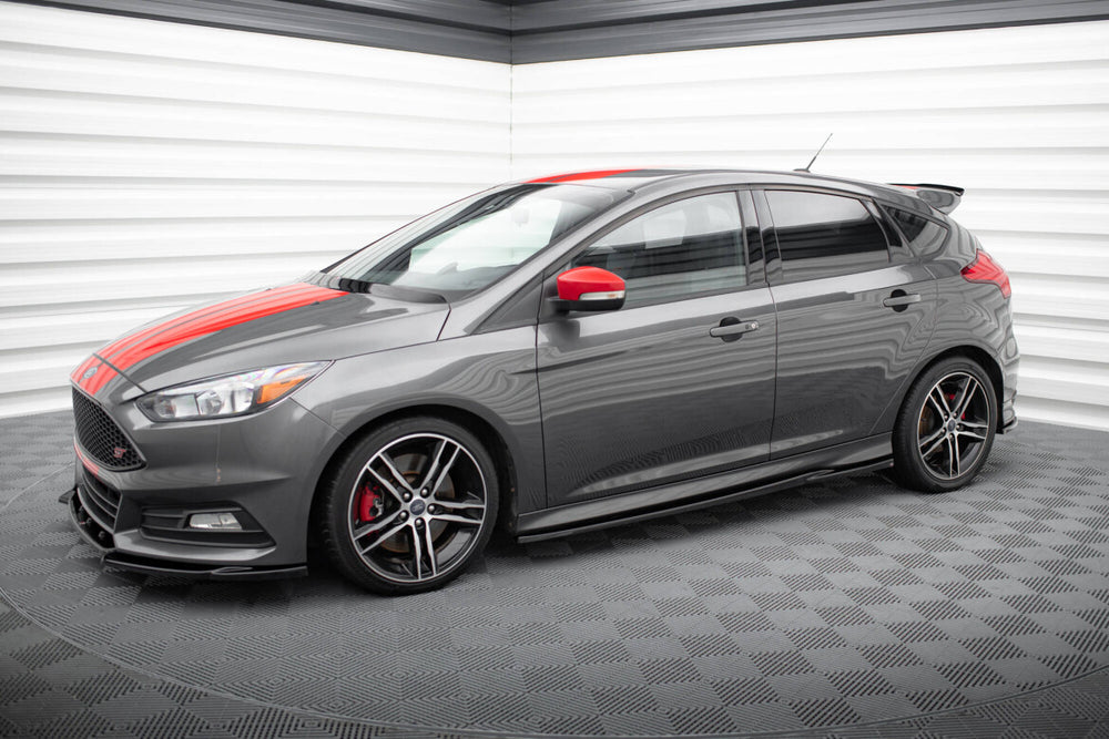 Maxton Parts - Seitenschweller Ansatz (Paar) V.2 passend für Ford Focus ST Mk3 schwarz Hochglanz