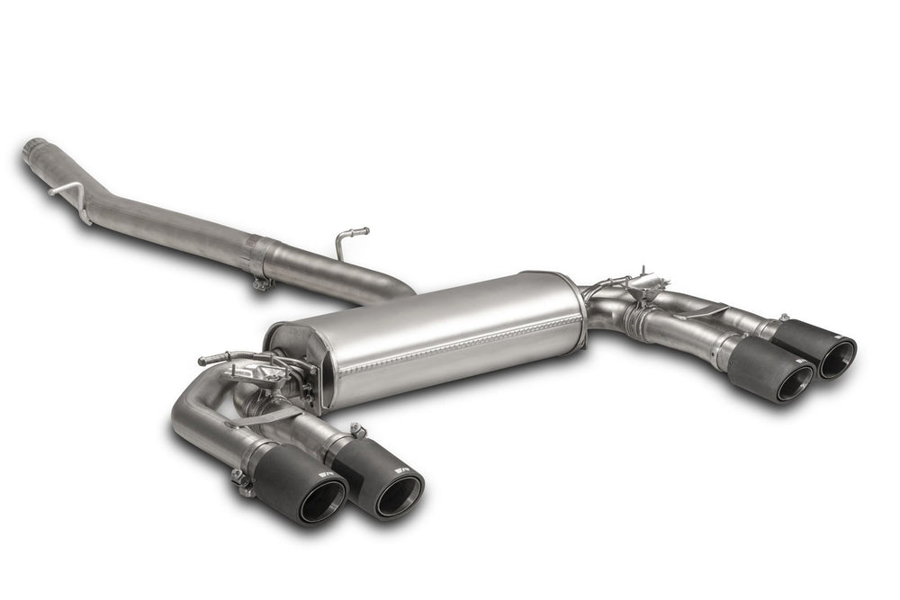 OPF-Back Sportauspuff System für Cupra Ateca 5FP / Facelift - 4-teiliger Endrohrsatz, Ø 102 mm angeschrägt, schwarz Chrom