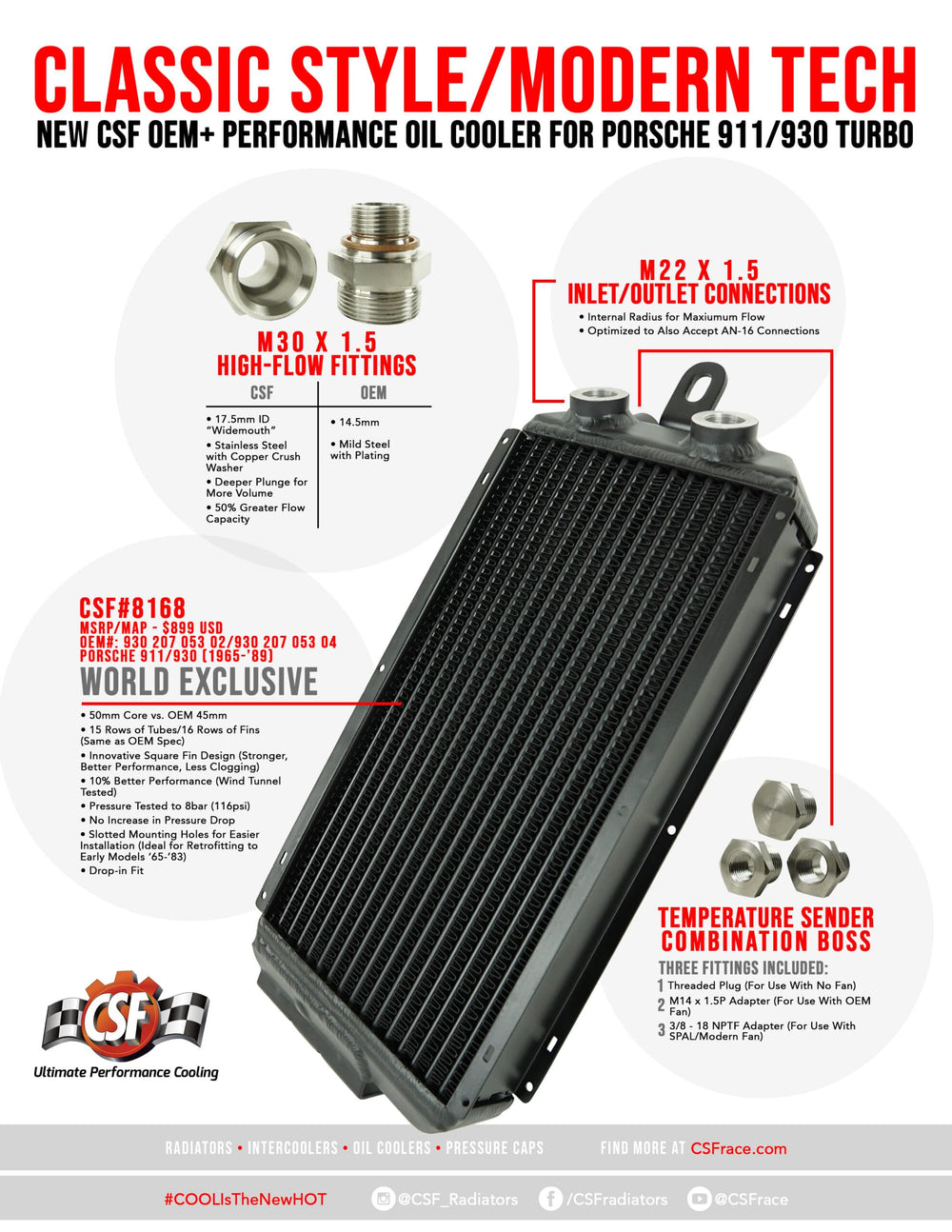 CSF Ölkühler für Porsche 911er und 930 Turbo OEM+ Performance Upgradekühler (1964-1989)