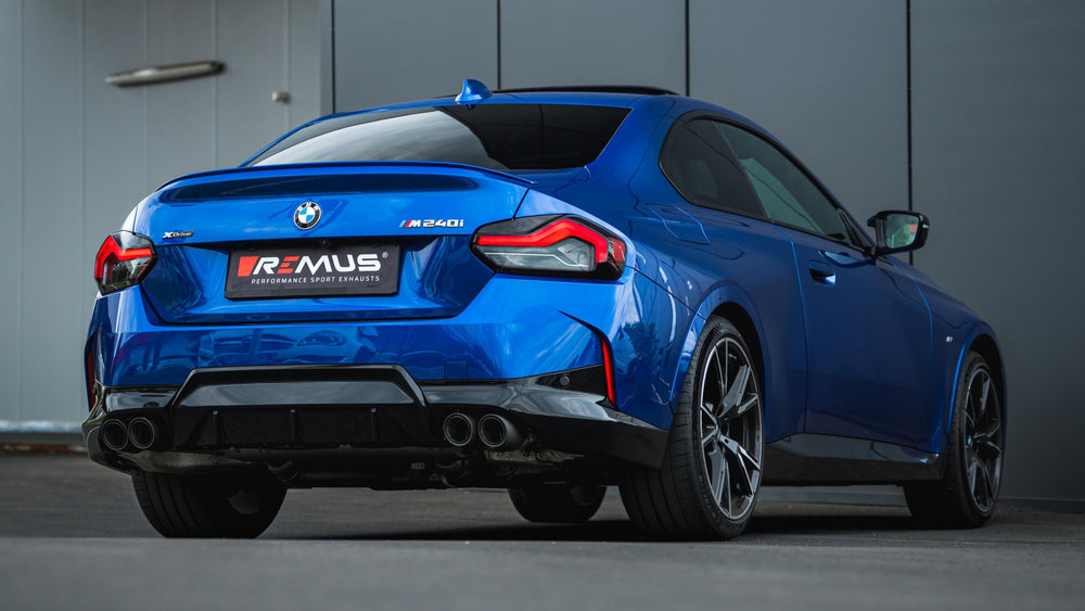 Sportauspuff System für BMW G42 Coupe - Nicht resonierte Racing Cat-back Sektion / Sportauspuff mittig / Endrohr-Set (4-teilig), Edelstahl, Street Race