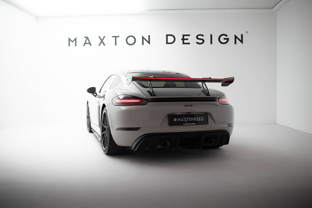 Maxton Carbon Division - Carbon Heckspoiler Heckflügel mit Schwan Halterung V.1 + LED passend für Porsche 718 Cayman 982c