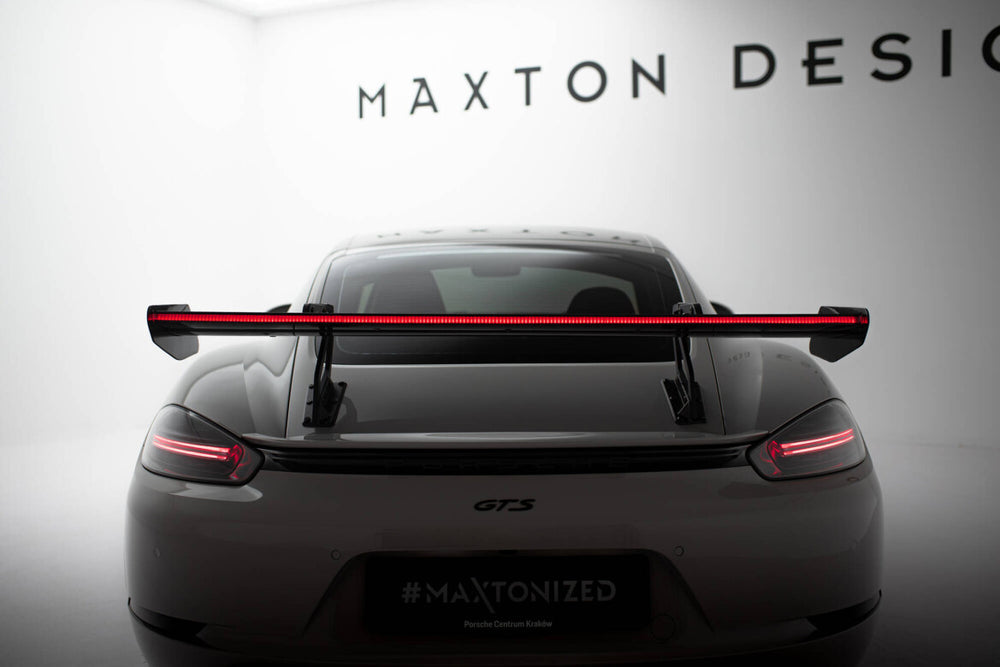 Maxton Carbon Division - Carbon Heckspoiler Heckflügel mit Schwan Halterung V.2 + LED passend für Porsche 718 Cayman 982c