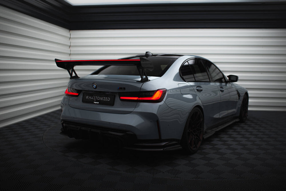 Maxton Carbon Division - Carbon Heckspoiler Heckflügel Standfuß Außen + LED passend für BMW M3 G80 / M340i G20 / 3 M-Paket G20 / 3 Standard G20