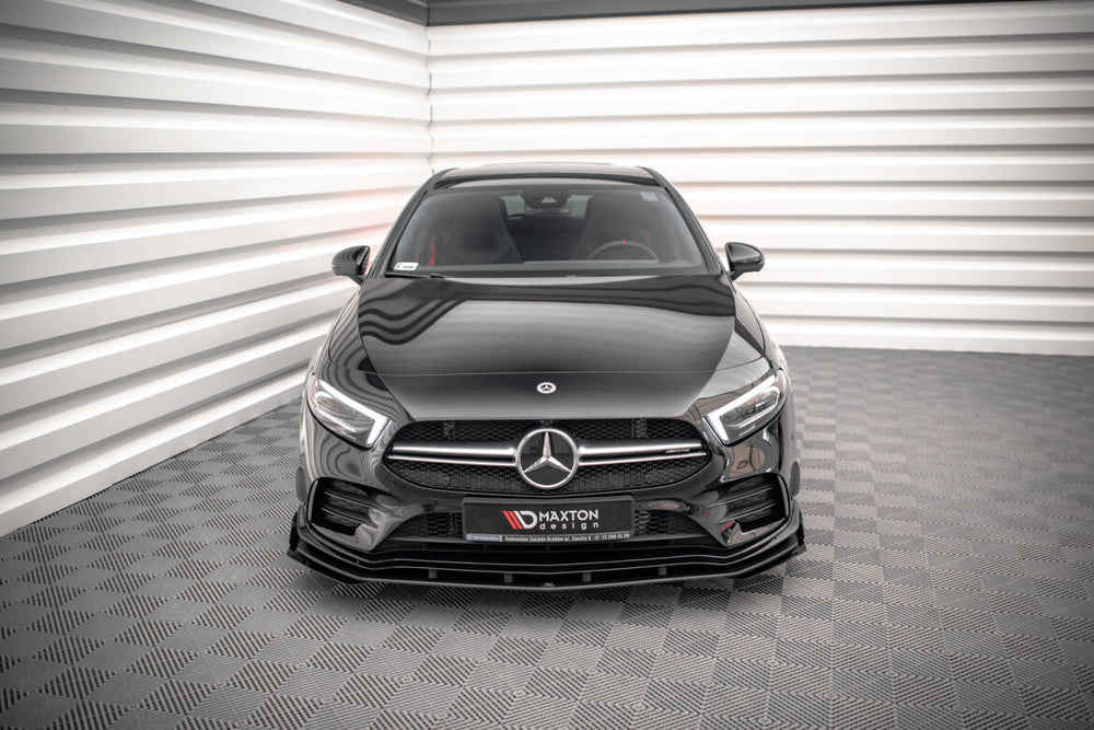 Maxton Parts - Frontlippe + Flaps passend für Mercedes A35 AMG / AMG-Line Aero Pack W177 schwarz Hochglanz