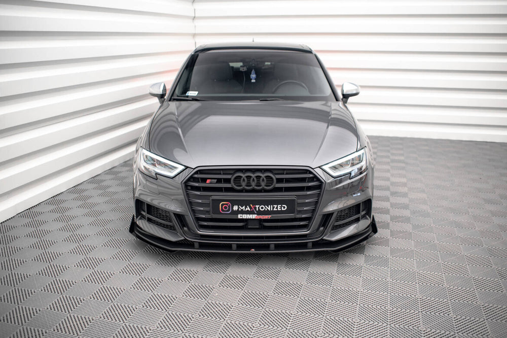 Maxton Parts - Frontlippe + Flaps V.1 passend für Audi S3 / A3 S-Line Sportback 8V FL schwarz Hochglanz