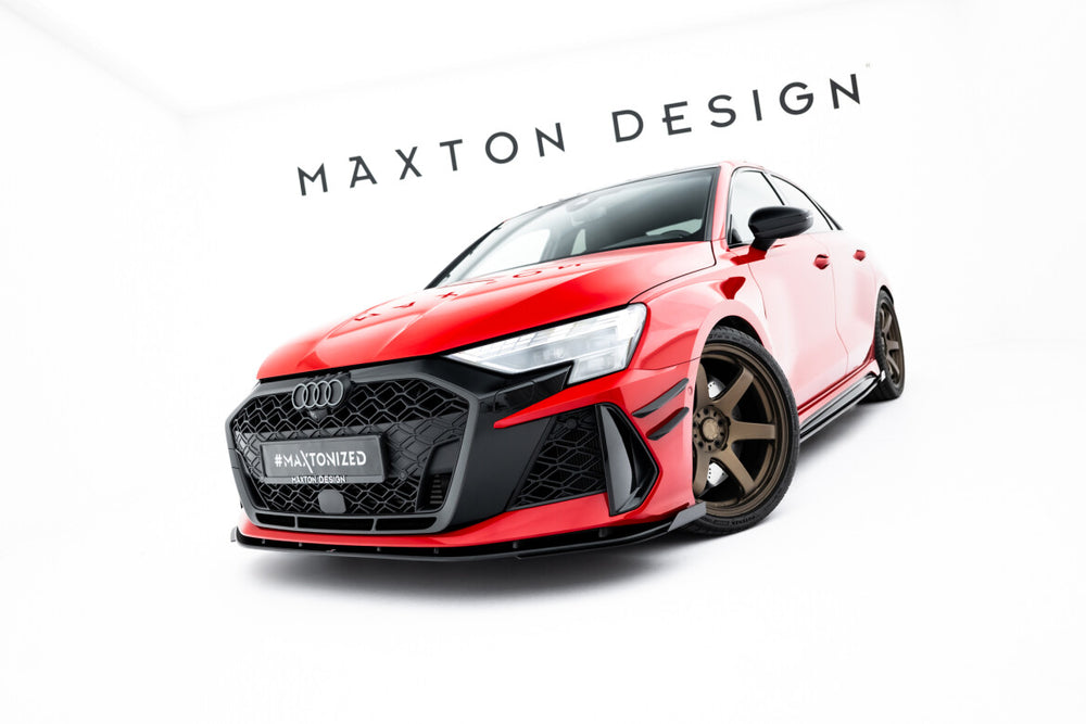 Maxton Parts - Frontlippe passend für Audi RS3 Sportback 8Y FL schwarz matt + Hochglanz Flaps