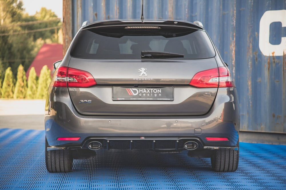 Maxton Parts - Heckansatz Diffusor + Endrohre chrom passend für Peugeot 308 SW Mk2 FL schwarz Hochglanz