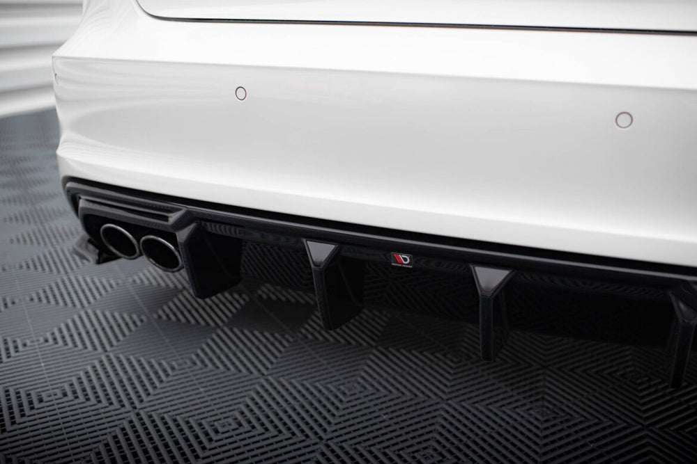 Maxton Parts - Heckansatz Diffusor passend für Audi A3 S-Line Sportback 8V (Doppelauspuff li.) schwarz Hochglanz