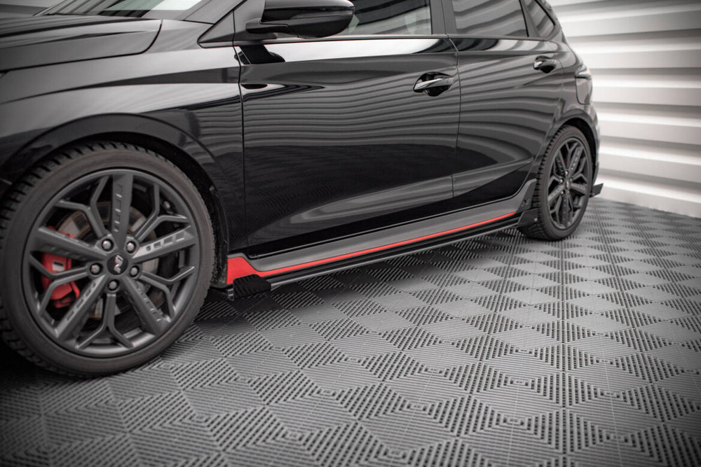Maxton Parts - Seitenschweller Ansatz (Paar) + Flaps passend für Hyundai I20 N Mk3 schwarz Hochglanz