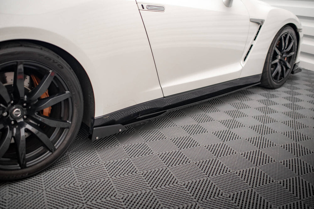 Maxton Parts - Seitenschweller Ansatz (Paar) + Flaps passend für Nissan GTR R35 FL