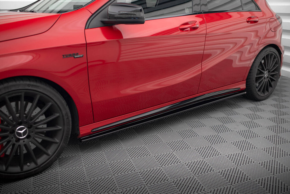 Maxton Parts - Seitenschweller Ansatz (Paar) passend für Mercedes A W176/ CLA 117 AMG/ CLA 117 AMG LINE FL schwarz Hochglanz