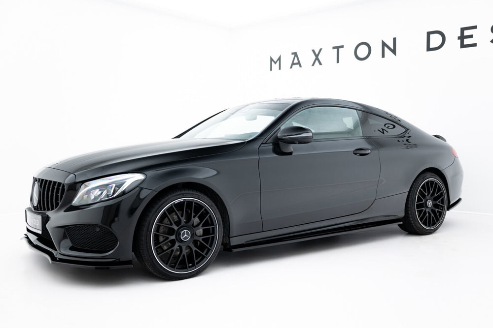 Maxton Parts - Seitenschweller Ansatz (Paar) passend für Mercedes C Coupe AMG-Line C205 schwarz Hochglanz