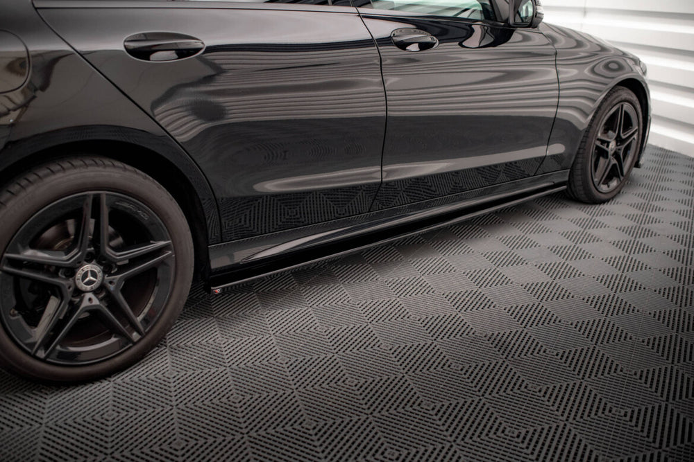 Maxton Parts - Seitenschweller Ansatz (Paar) passend für Mercedes C43 / C AMG-Line Limousine / Kombi W205 / S205 FL schwarz Hochglanz