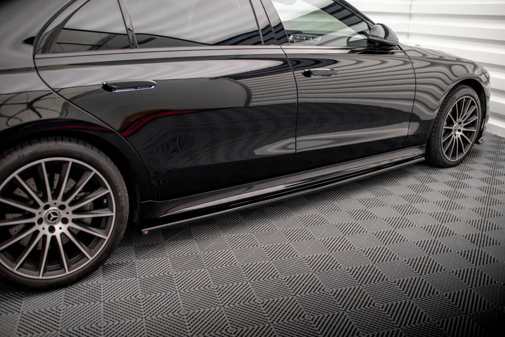 Maxton Parts - Seitenschweller Ansatz (Paar) passend für Mercedes S Long AMG-Line V223 schwarz Hochglanz