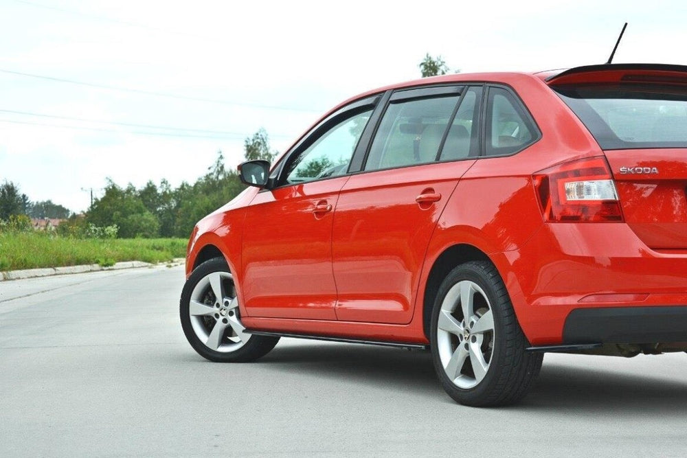 Maxton Parts - Seitenschweller Ansatz (Paar) passend für Skoda Rapid schwarz Hochglanz
