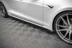 Maxton Parts - Seitenschweller Ansatz (Paar) passend für Tesla Model S FL schwarz Hochglanz