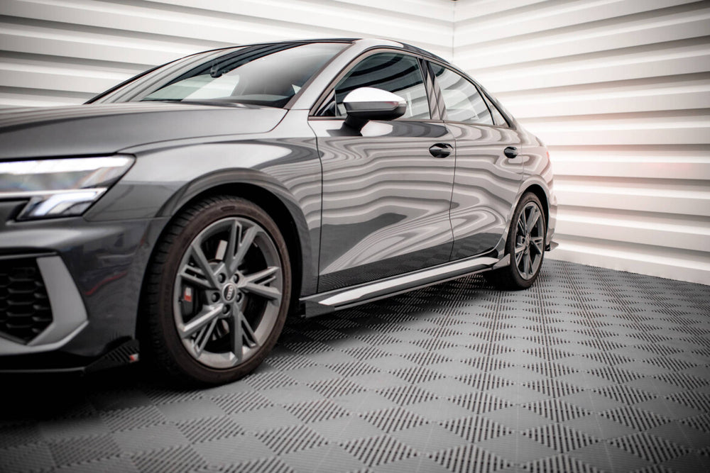 Maxton Parts - Seitenschweller Flaps passend für Audi S3 / A3 S-Line 8Y / 8Y FL schwarz Hochglanz
