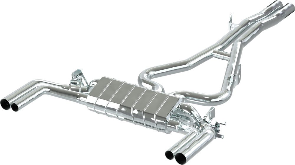 Audi TT RS 8S - Abgasanlage mit Elektroklappen und runden Aluminium Endrohren (rot, silber, schwarz)* und Carbonblenden (Ø95).